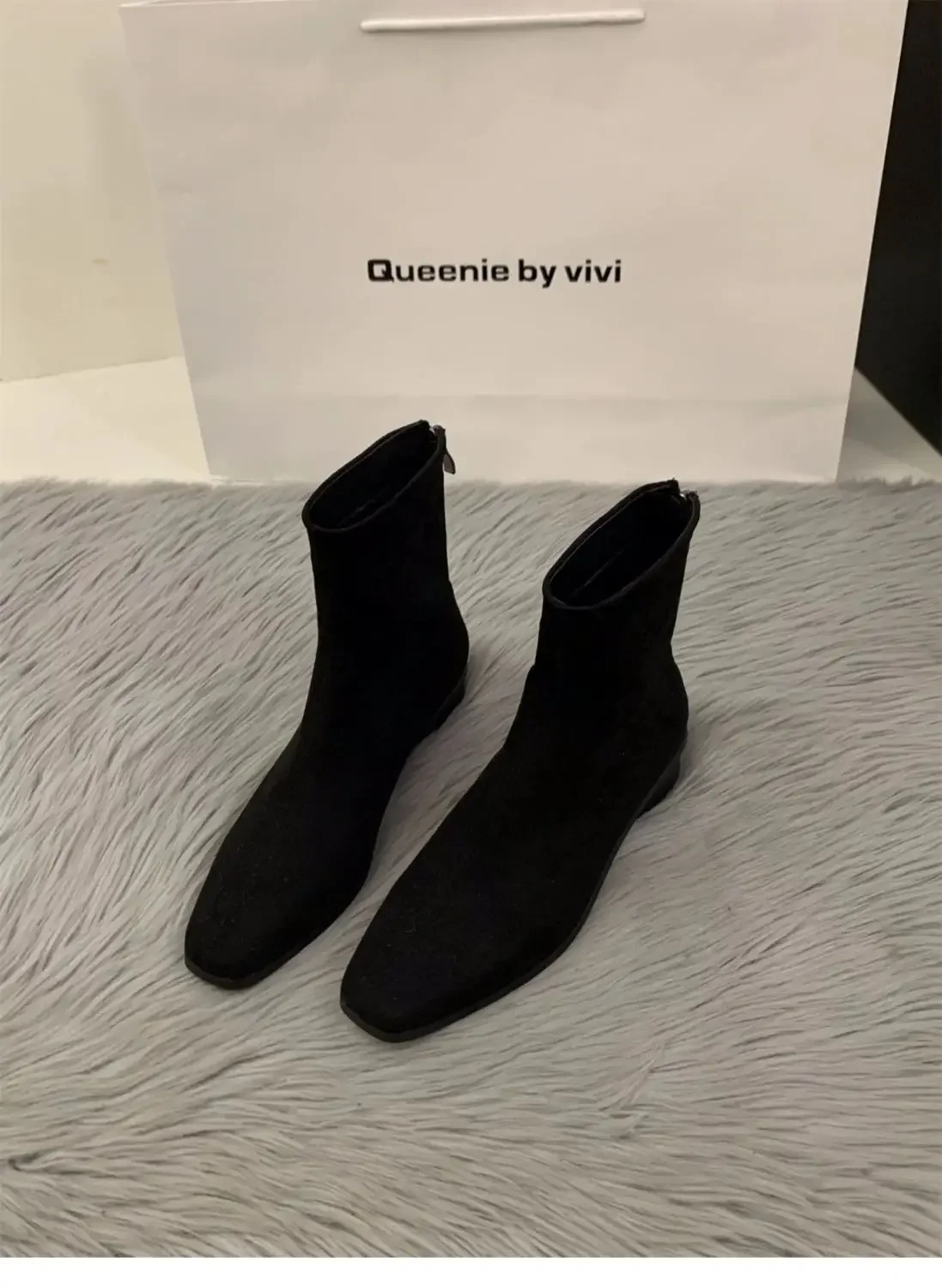 Pfirsichfarbener Rückenreißverschluss Nude-Stiefel Modischer Quadratischer Zeh Herbst/Winter-Stil Hoher Absatz Elegante Damen-Kurzstiefel – Detail 13