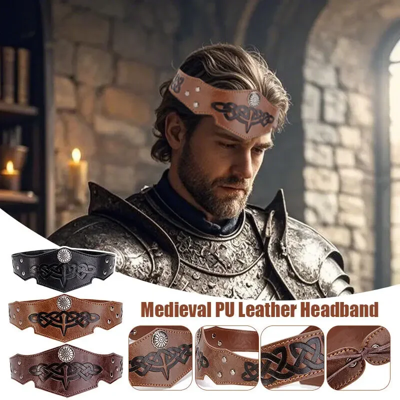 

Unisex Pirate Print Medieval Circlet Headband - Pu Leather Warrior Crown Perfect for Cosplay, Role Play & Costume Accessories