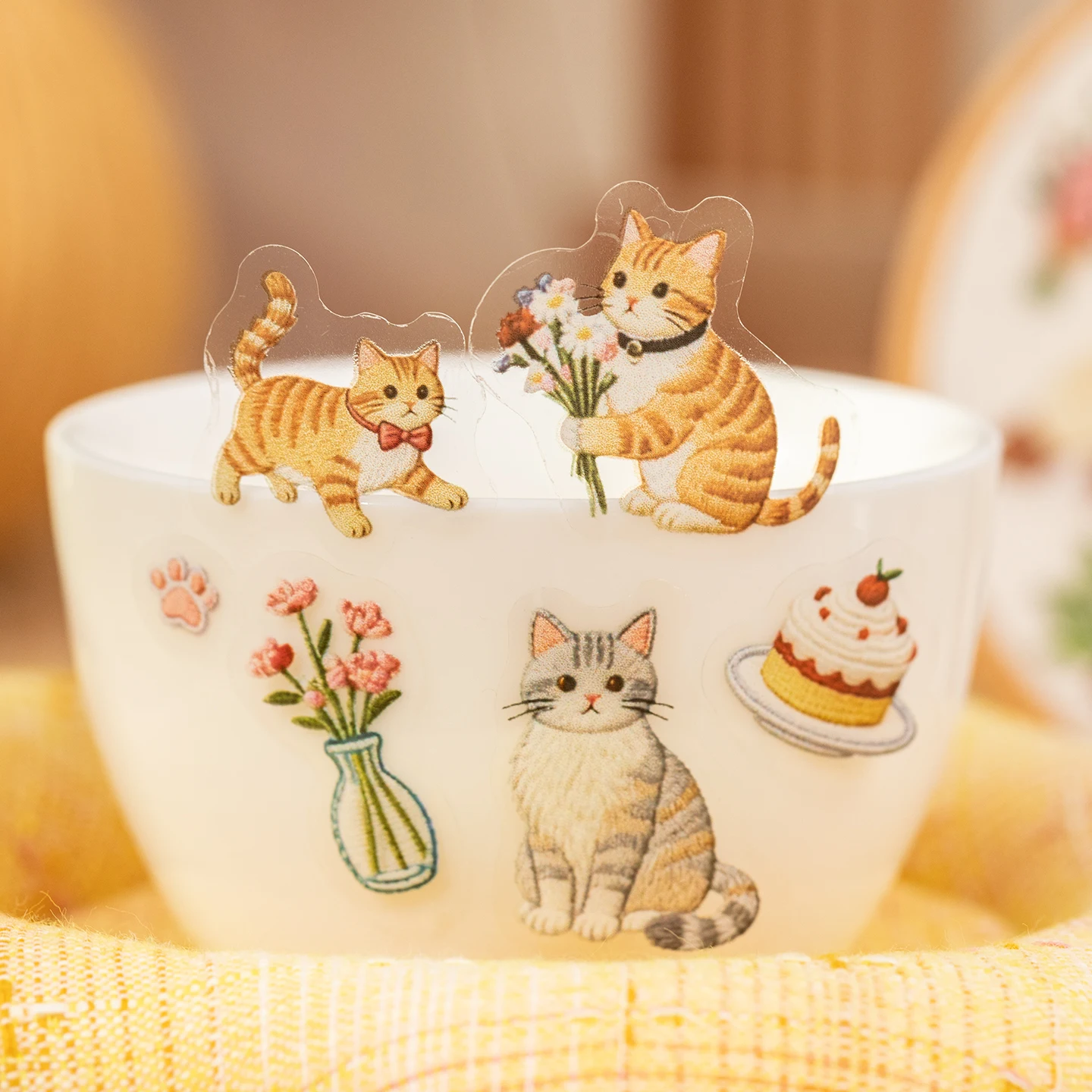 Mr. Paper 6Packs Cute Cat Themed Scene Stickers for Journal Scrapbooking DIY Calendar Cup Postcard Decoration Stationery sticker
