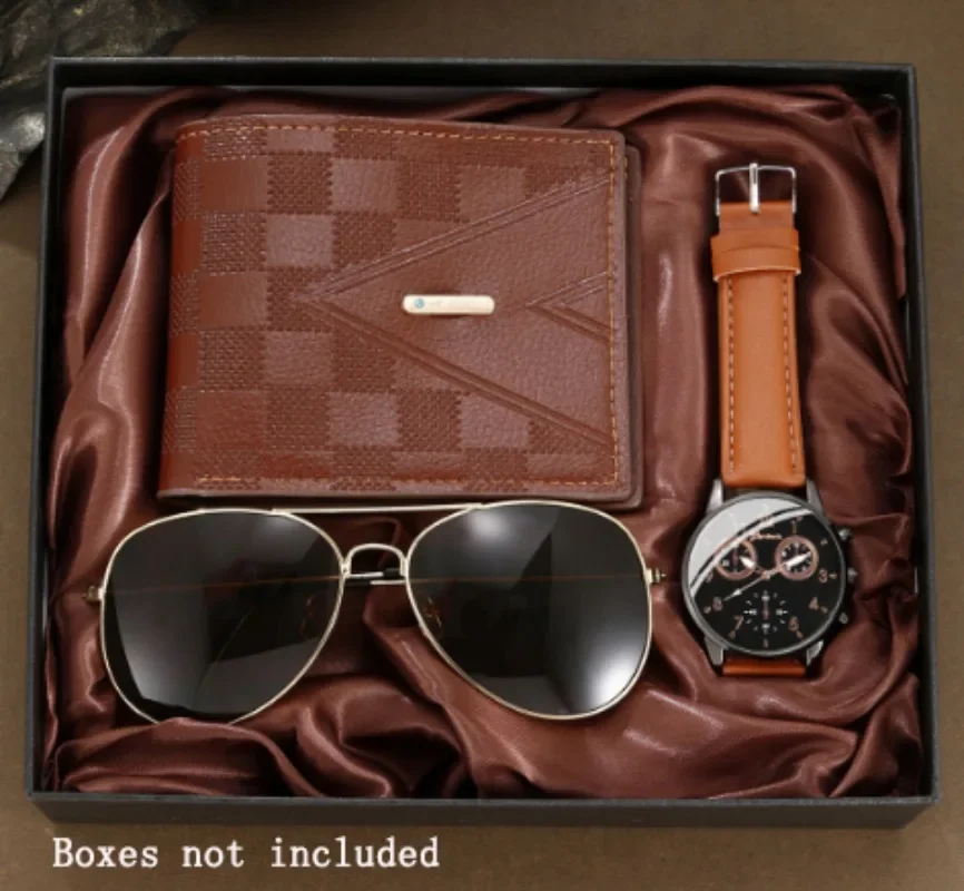 AAABCCross border 2025 hot selling GENEVA fake three eye personalized belt watch wallet sunglasses 3pcs gift box set