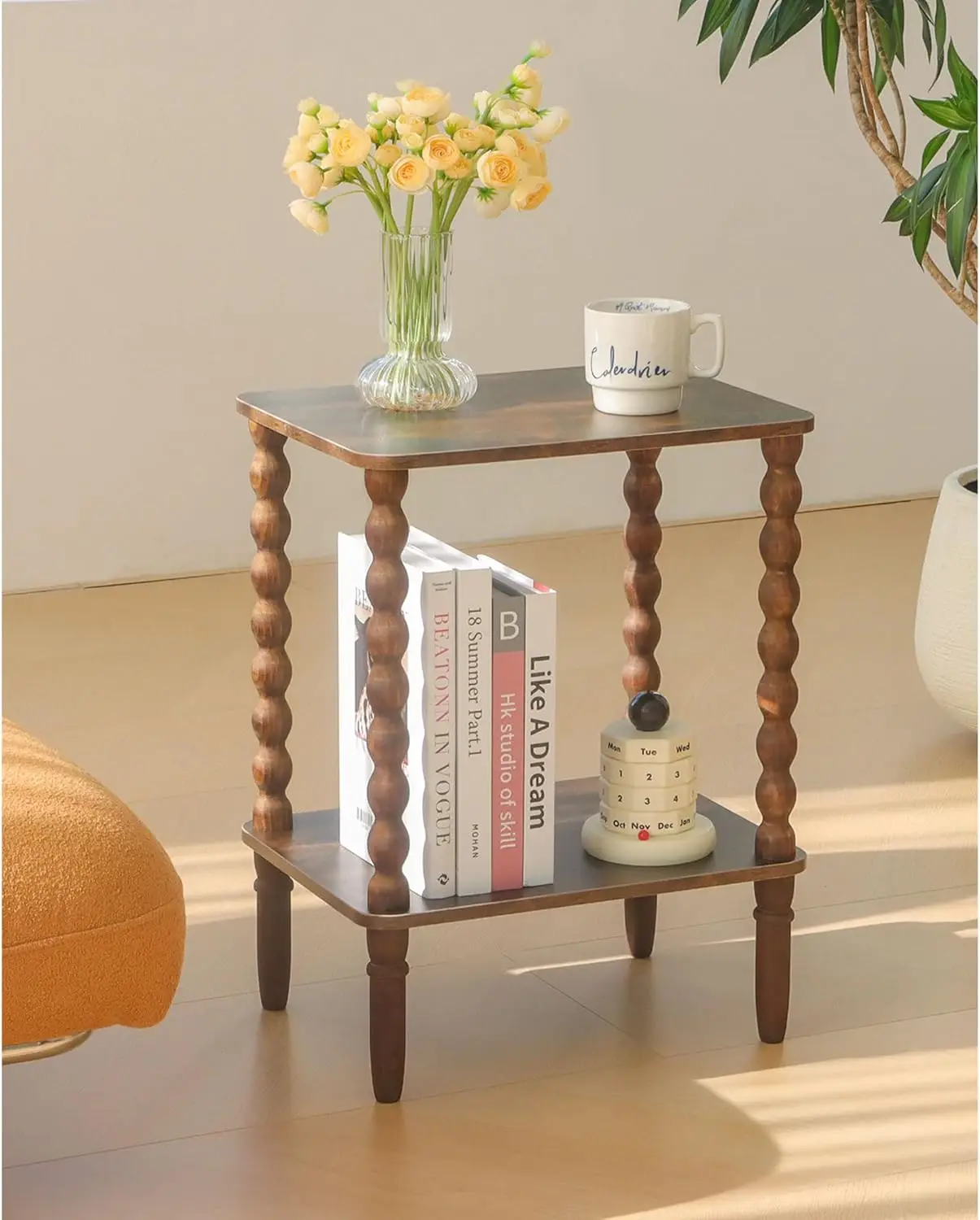 

Side Table, Small End Table with Storage Shelf, 2-Tier Small Coffee Tables Living Room for Bedroom, Narrow Spaces (Rustic Bro