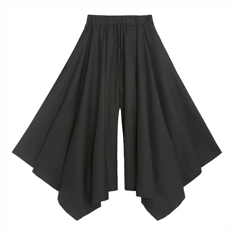 Y2k Gothic Dark Skirt Pants Irregular Pleated Casual Hakama Genderless Japanese Streetwear Fashion Wide Leg Samurai Pants Unisex