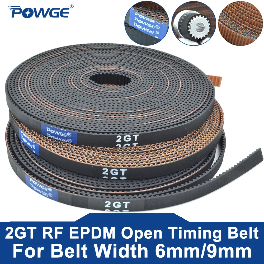 POWGE 5Meters GT 2GT Otwarty pasek rozrządu Szerokość 6mm 9mm RF EPDM Guma Samll Backlash wibracje o niskim poziomie pyłu VORON Creality 3D Printer
