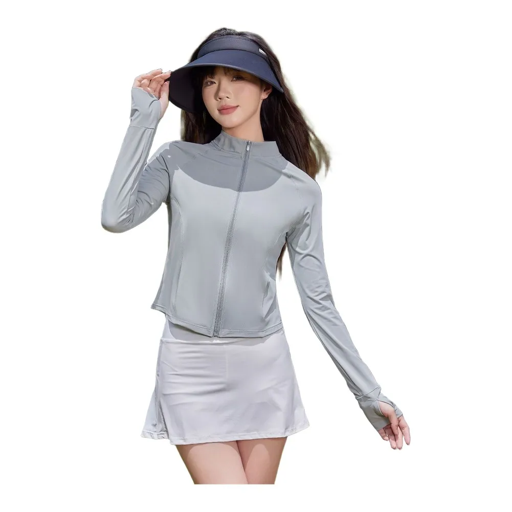 Women's Cropped Sun Protection Jacket - Stand Collar, Ideal For Outdoor Gym & Sports