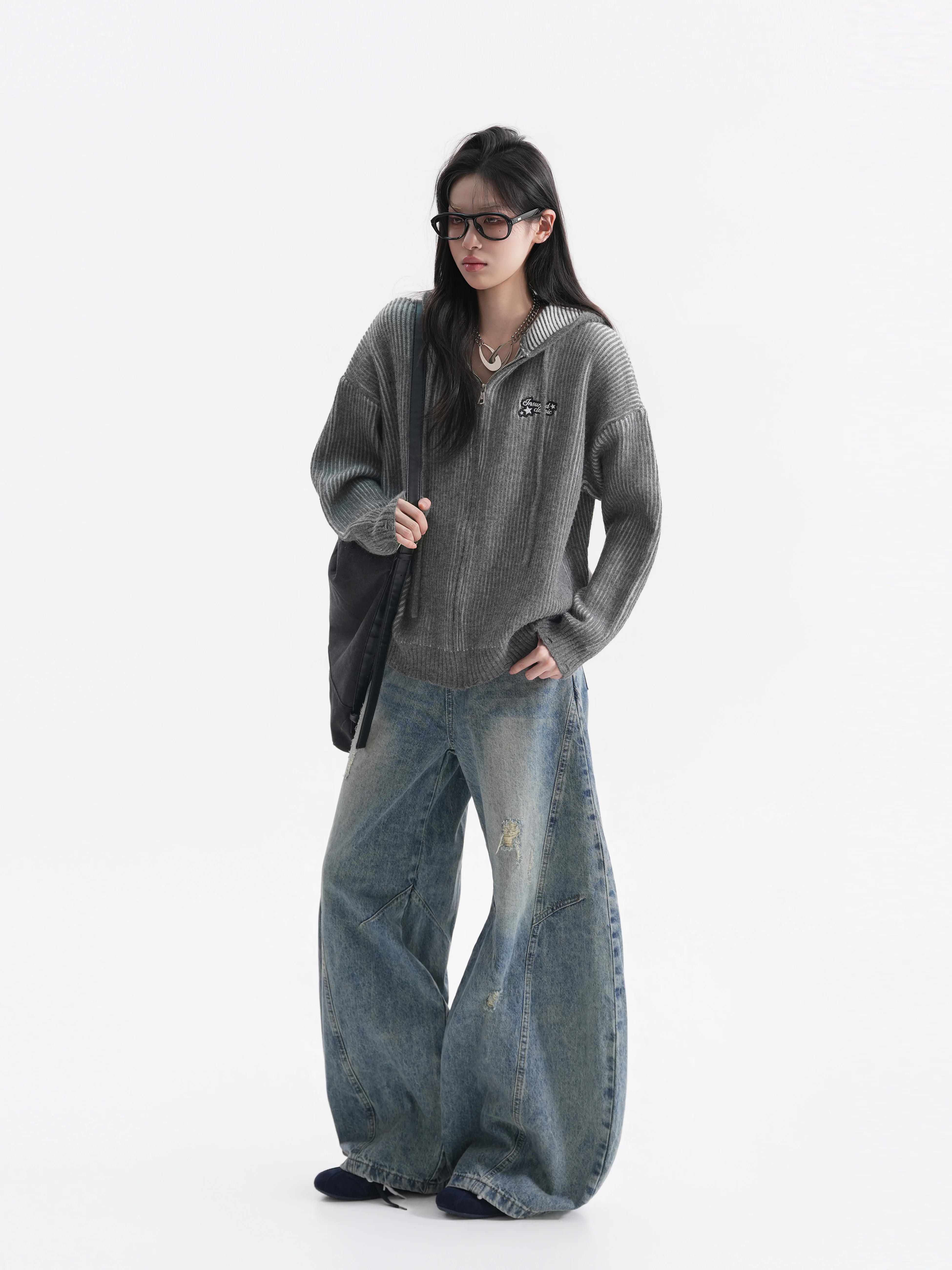 American Style Lazy Short Hoodie Women's Loose Knitted Jacket Autumn Season Zipper Cardigan Warmth Comfortable Nucleic Acid Test