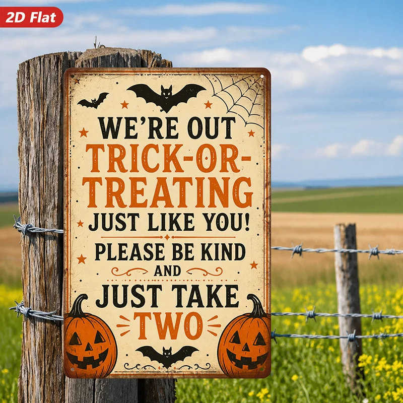 2D Flat Wall Decor 1pc, Halloween Home Decoration, Retro Style, Bat And Pumpkin Pattern, Slogan 