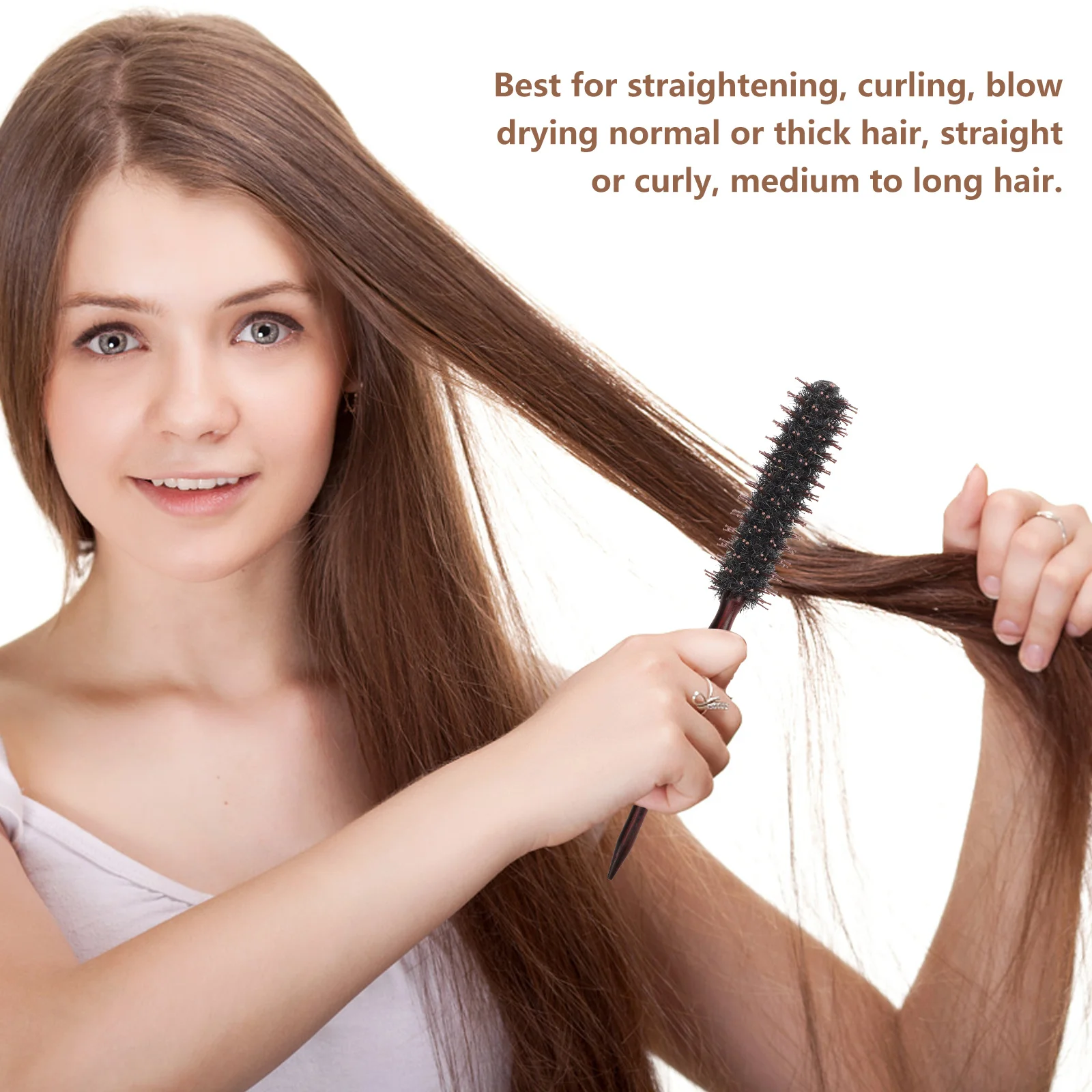 

Bristles Hairbrush Pointed Tail Wooden Handle Round Bristles Hairbrush for Hairdressing Salon Styling Detangling Curling Hair