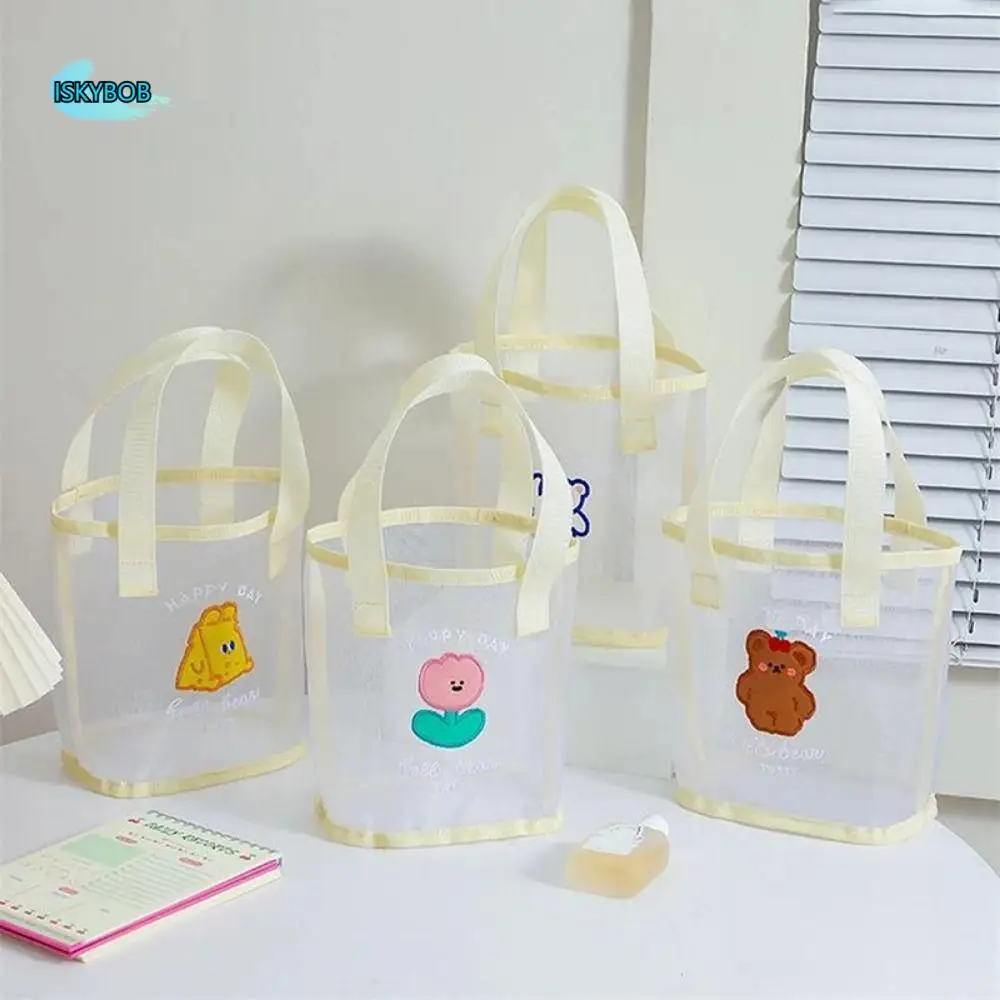 

Kawaii большая вместительная пляжная сумка с милым медведем, портативная быстросохнущая сумка с мультяшным медведем, многофункциональная многоразовая сетчатая сумка для спортзала