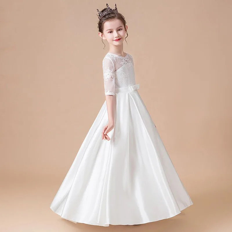 Children Birthday Party Princess Dresses Wedding Banquet Flower Girl Elegant Gowns Piano Performance Formal Solid Long Dress