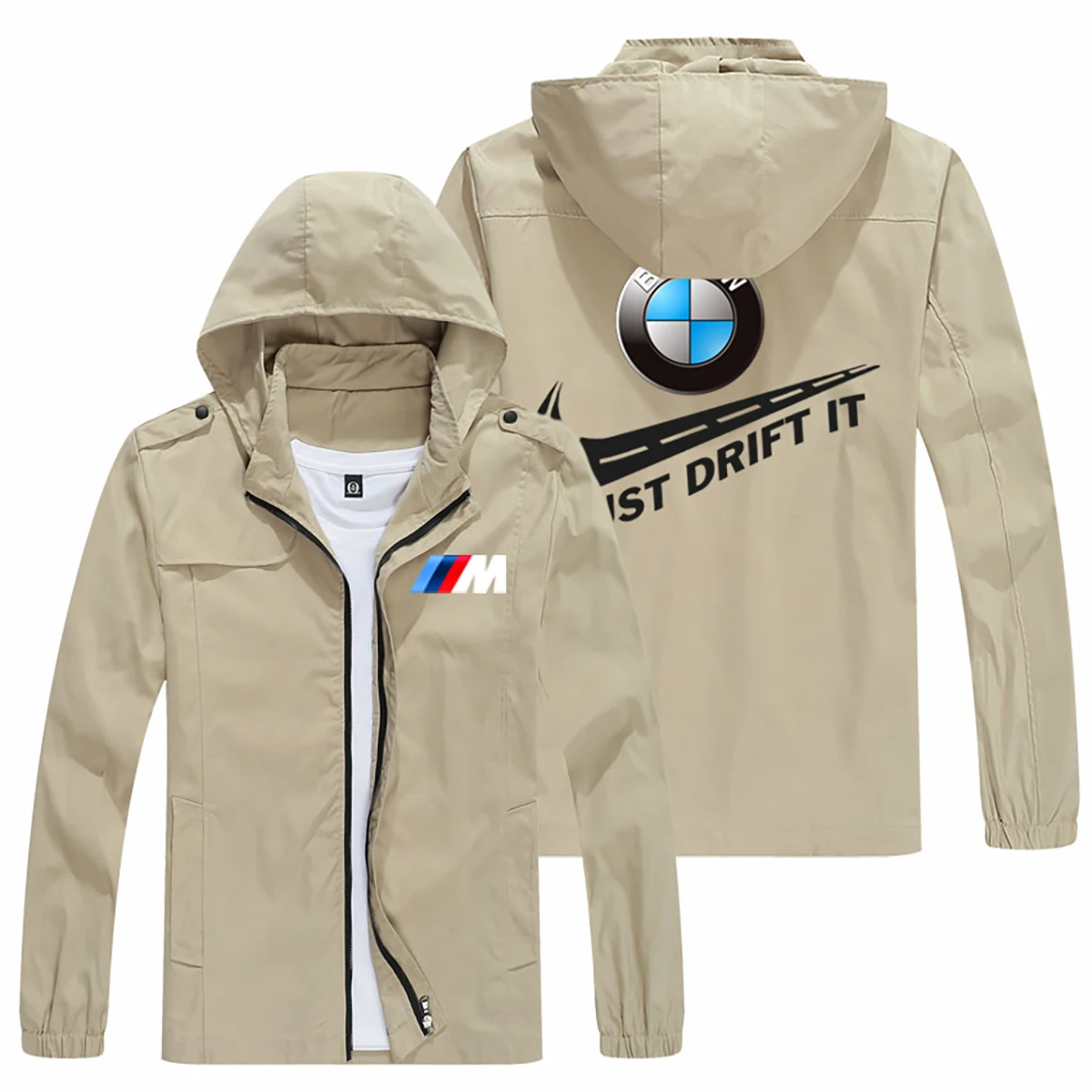 

New Style BMW Logo Men's Flight Jacket BMW Logo Outdoor Motorcycle Detachable Hood Plus BMW Logo Motorcycle Windproof Jacket