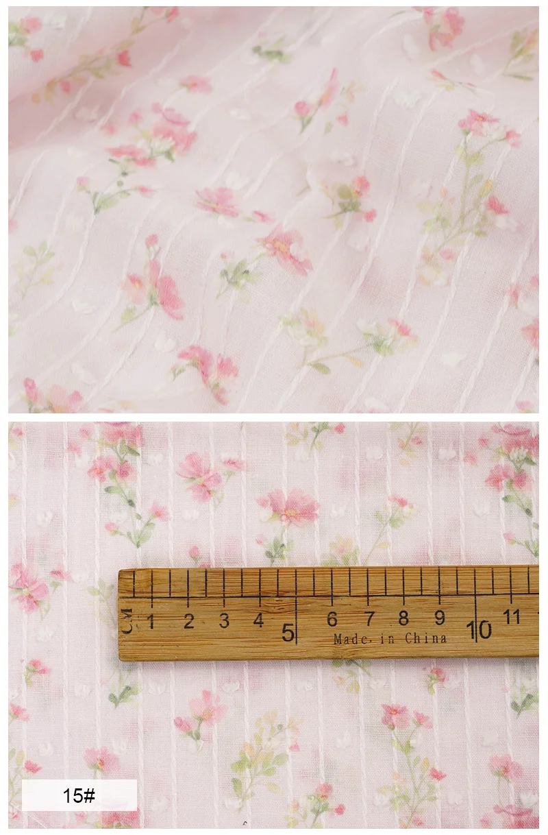 100% Baumwolle Jacquard-Streifenstoff, Kleines Blumenmuster-Stoff für Damenkleider Blusen DIY Nähmaterial, Hautfreundlicher Stoff – Detail 6