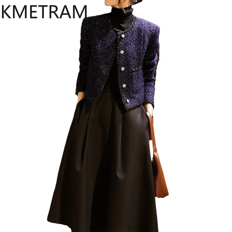 KMETRAM Natural Wool Tweed Jackets High Quality New in Outerwear Fashion Jacket Fall Clothes Women 2024 Chaquetas Para Mujer