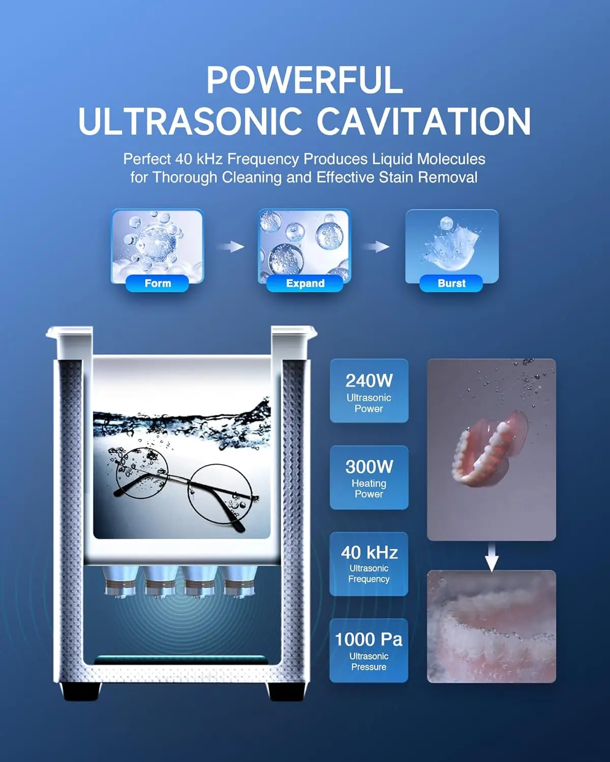 Limpiador ultrasónico de 10L, máquina de limpieza automática Industrial profesional de 2,6 gal para joyería, herramientas de reparación de dentaduras postizas