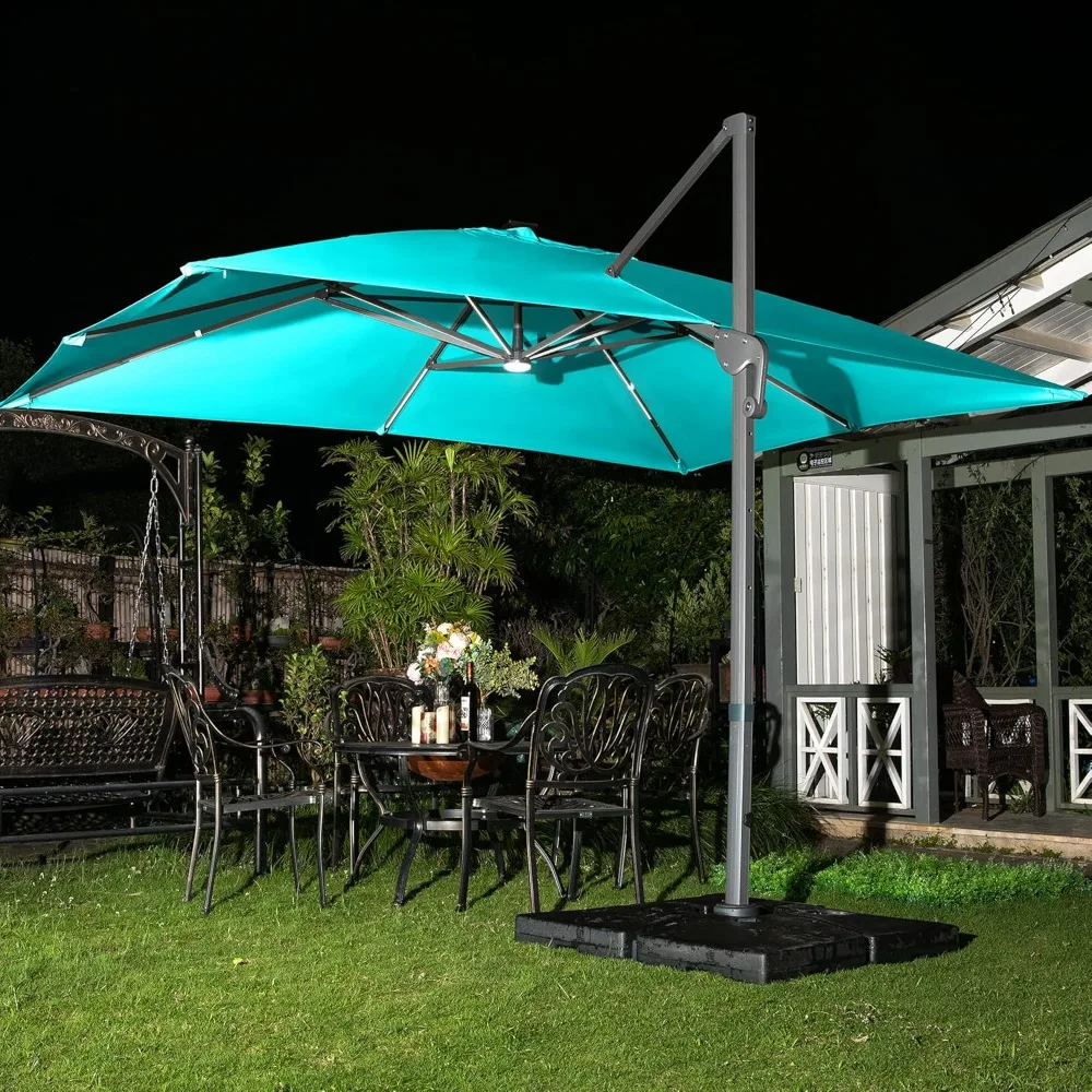 10x13ft Solar Powered LED Cantilever Patio Umbrella Square Deluxe Offset Umbrella 360°Rotation & Integrated Tilting, Customized