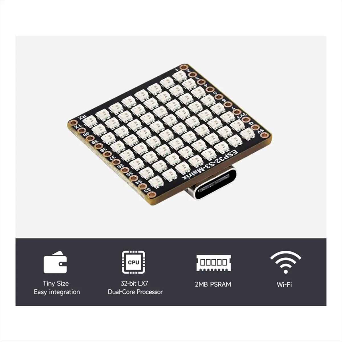 【Home-Accessories】- Development Board WiFi Bluetooth Matrix 8x8 RGB-LED with QST Attitude Gyro Sensor QMI8658C for Python