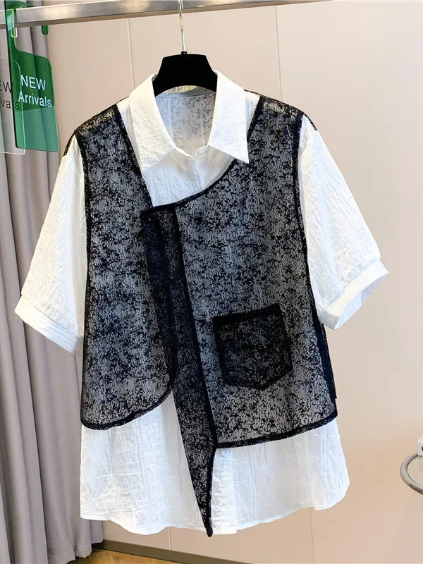 

Свободный кружевной светильник ort Sve Женский летний новый топ на пуговицах Sle Bla Gauze Design Sensation с воротником широкого размера