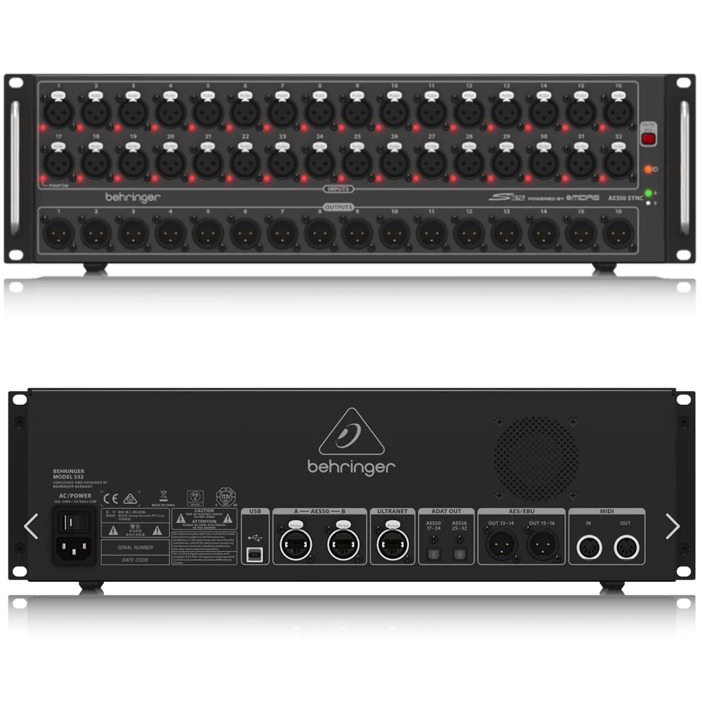 Behringer S32 32-input / 16-output Digital Stage Box with Remote-controllable Midas-designed Mic Pres, AES50 Network Port