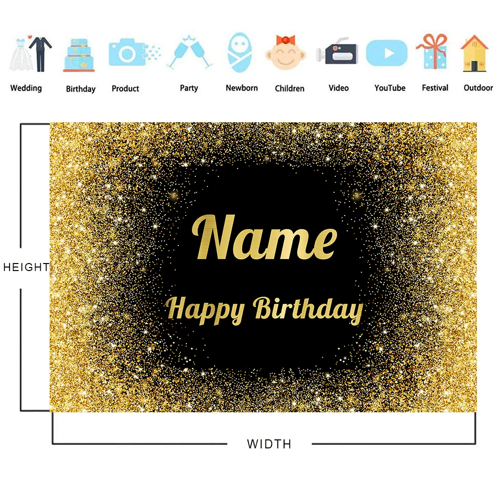 Custom Name Gold Silver Glitter Birthday Party Banner Backgrounds Baby Shower Child DIY Photography Backdrops Photo Studio Props