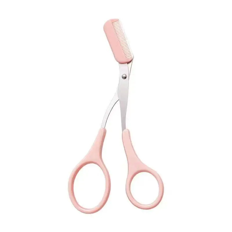 1/3pcs Built-in Comb Eyebrow Scissors - Pink Stainless Steel Precision Tool, Professional Brow Shaping for Home & Salon Grooming