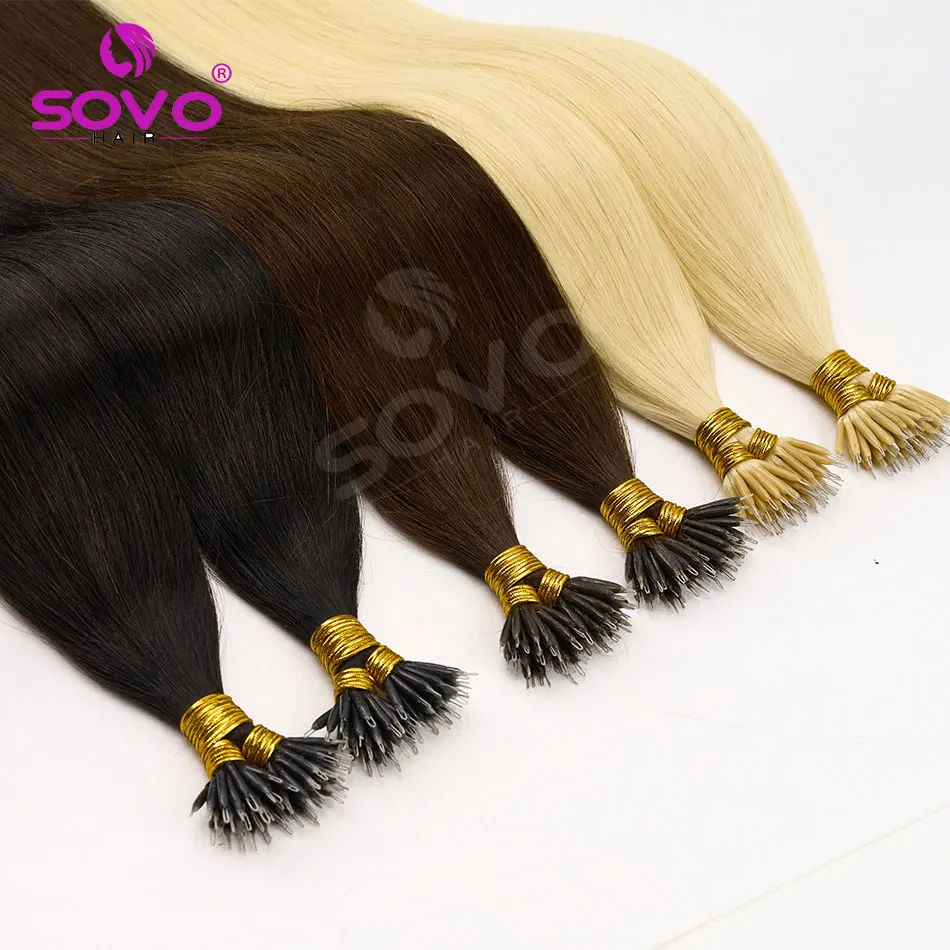 100 Mechas de Nano Anillos y Micro Enlaces de Cabello Humano, Rubio Natural, con Bucle, Remy Europeo Liso 2