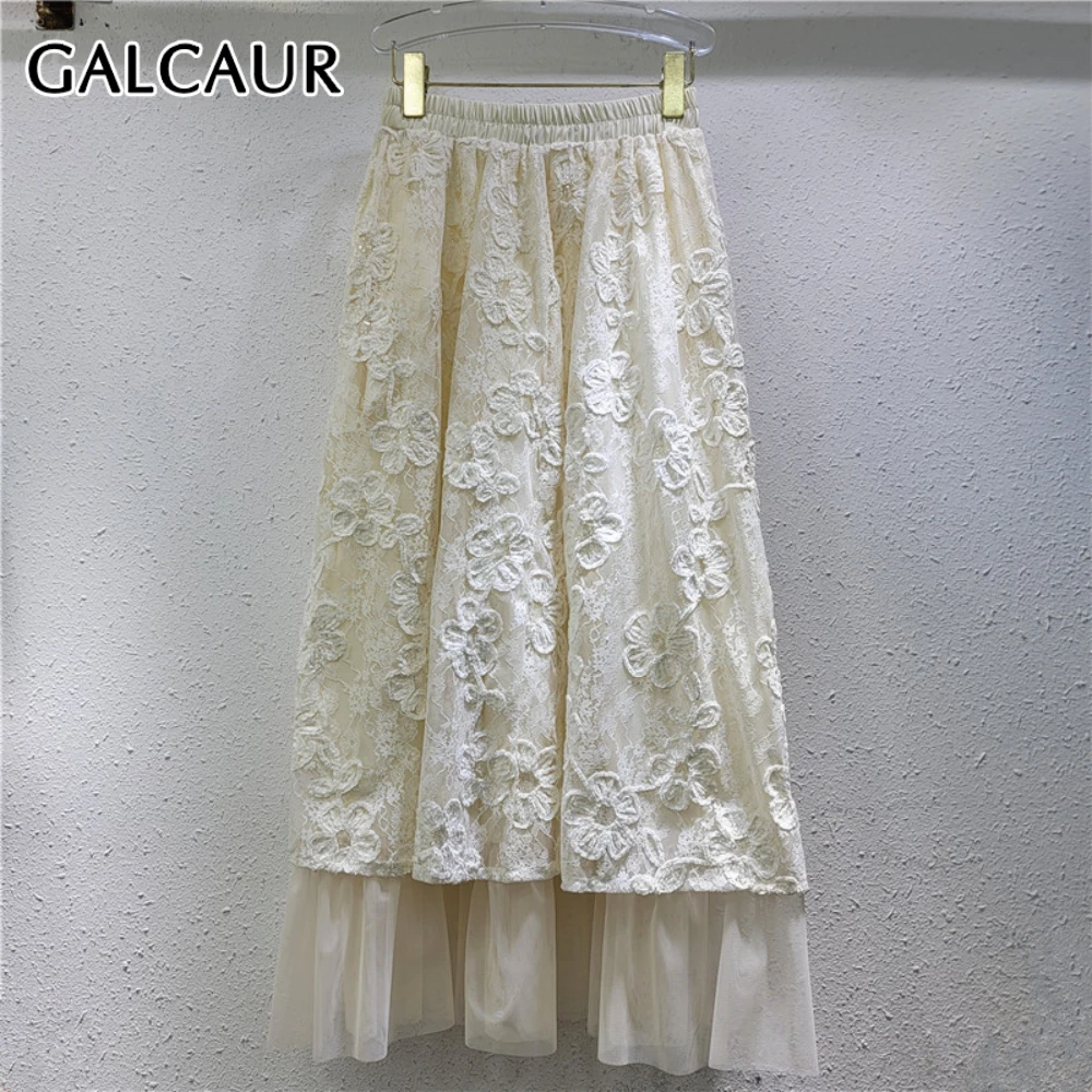 

GALCAUR однотонные свободные модные юбки с эластичной резинкой на талии для женщин, высокая талия, лоскутная аппликация, темпераментная юбка трапециевидной формы, женская