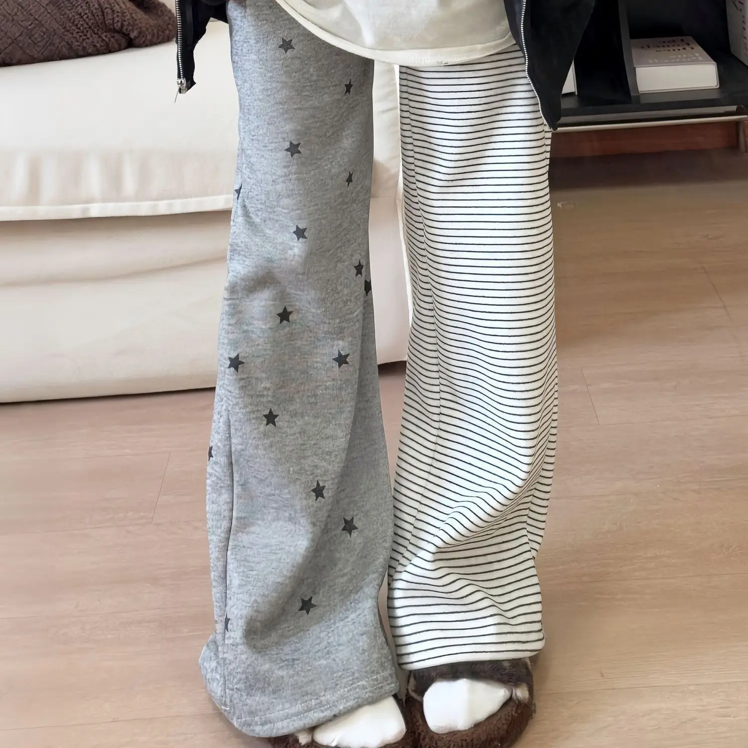

Personalized Design Striped Splicing Star Pants 2026 Spring New Straight Wide-leg Pants Trousers