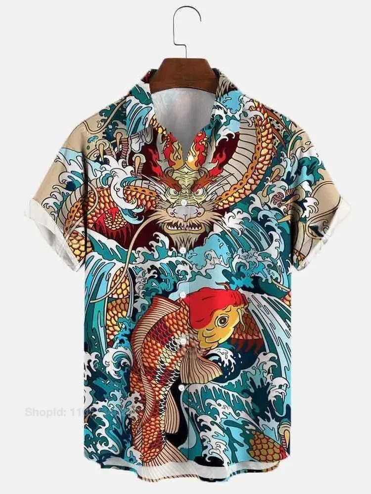 Stylish Mens Oversized Y2k Shirt Short Sleeve Hawaiian Chinese Style Streetwear Tops Summer 2023 - Modern Premium Fashion