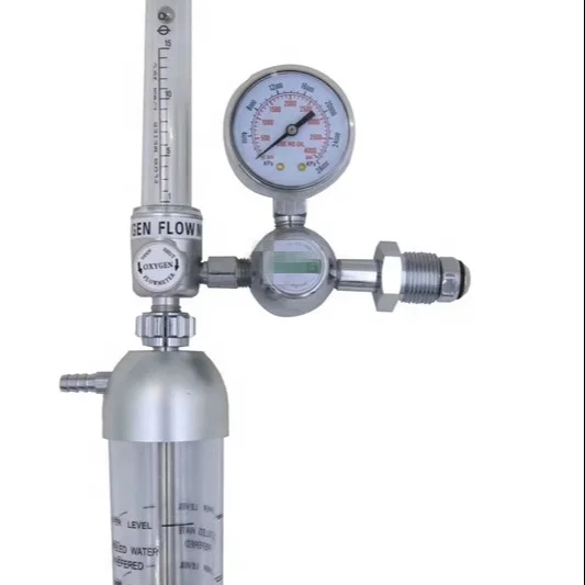 

Medical oxygen regulator gas pressure with humidifier and flowmeter