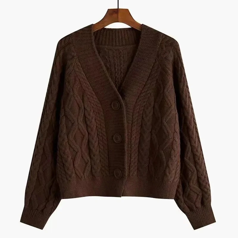 المألوف الخامس الرقبة سترة مشغولة من الصوف سترة معطف المرأة ربيع الخريف 2025 جديد فضفاض قصير سترة غير رسمية سترة الإناث