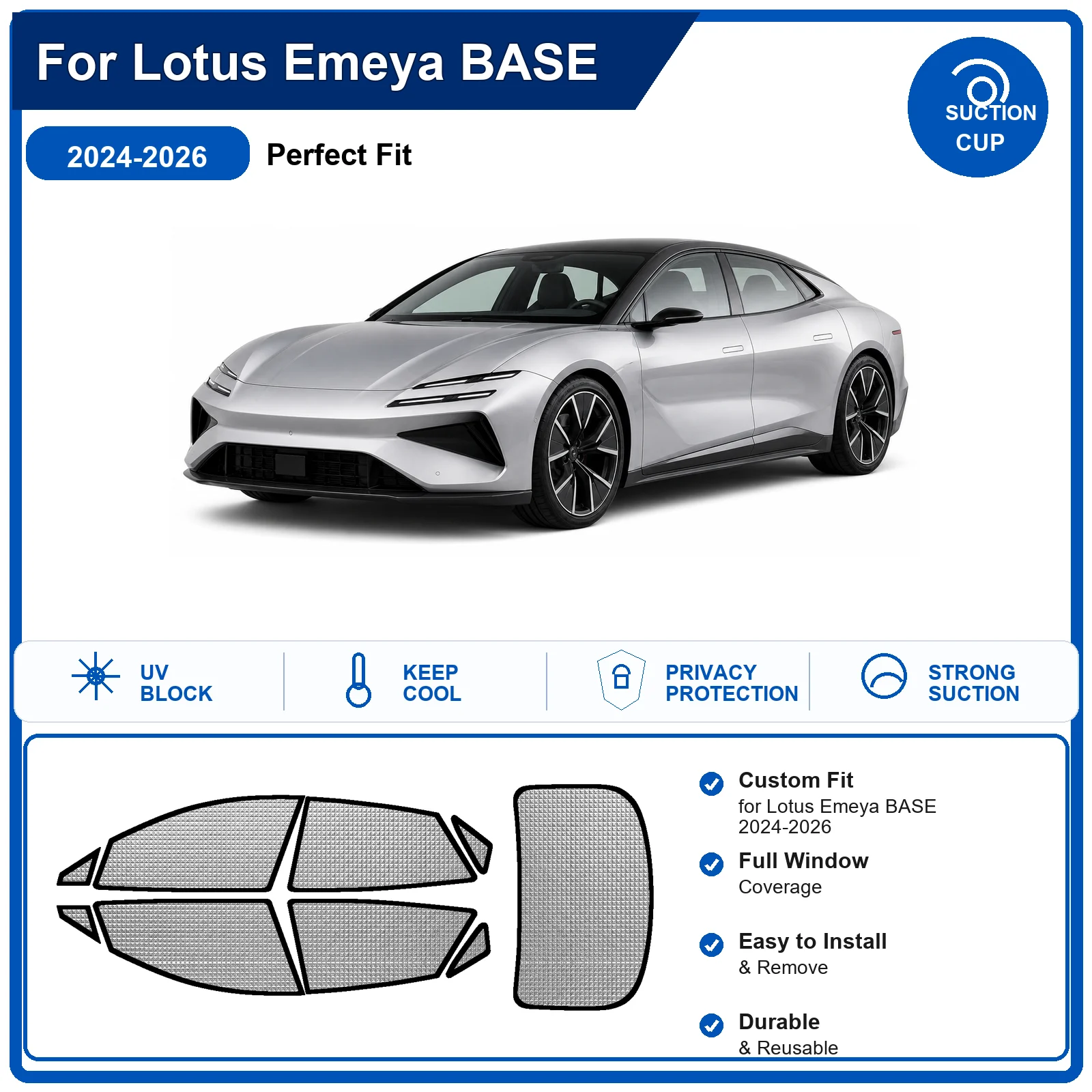 For Lotus Emeya BASE 2024-2026 Custom Full Set Windshield Sun Shade Aluminum Foil Heat Insulation Anti UV Foldable