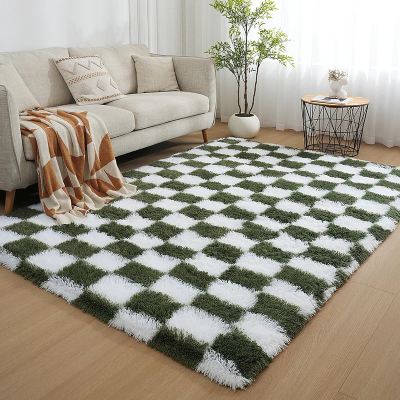Soft Plush Chessboard Carpet For Living Room Home Fluffy Rug For Bedroom Decor Sofa Coffee Table Floor Mat Art Cloakroom Rugs
