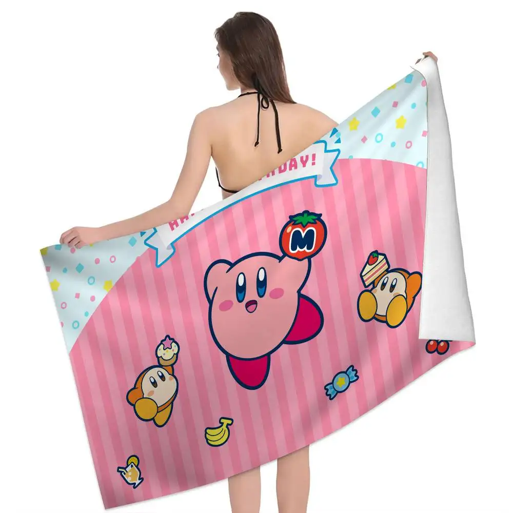 kawaii Cute K-Kirbys Pink Microfiber Blanket Quick Drying Beach Towels Oversized Printing Super Absorbent Pool Towel Blanket