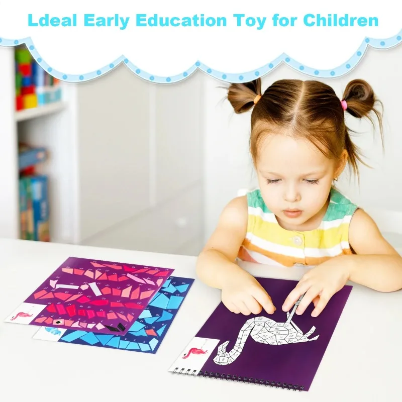 أطفال الذين تتراوح أعمارهم بين 4-8 ملصق كتاب كرافت 1 قطعة ملصق حسب الرقم لعبة الدماغ لعبة سفر لطيفة وهدية مثالية للأطفال