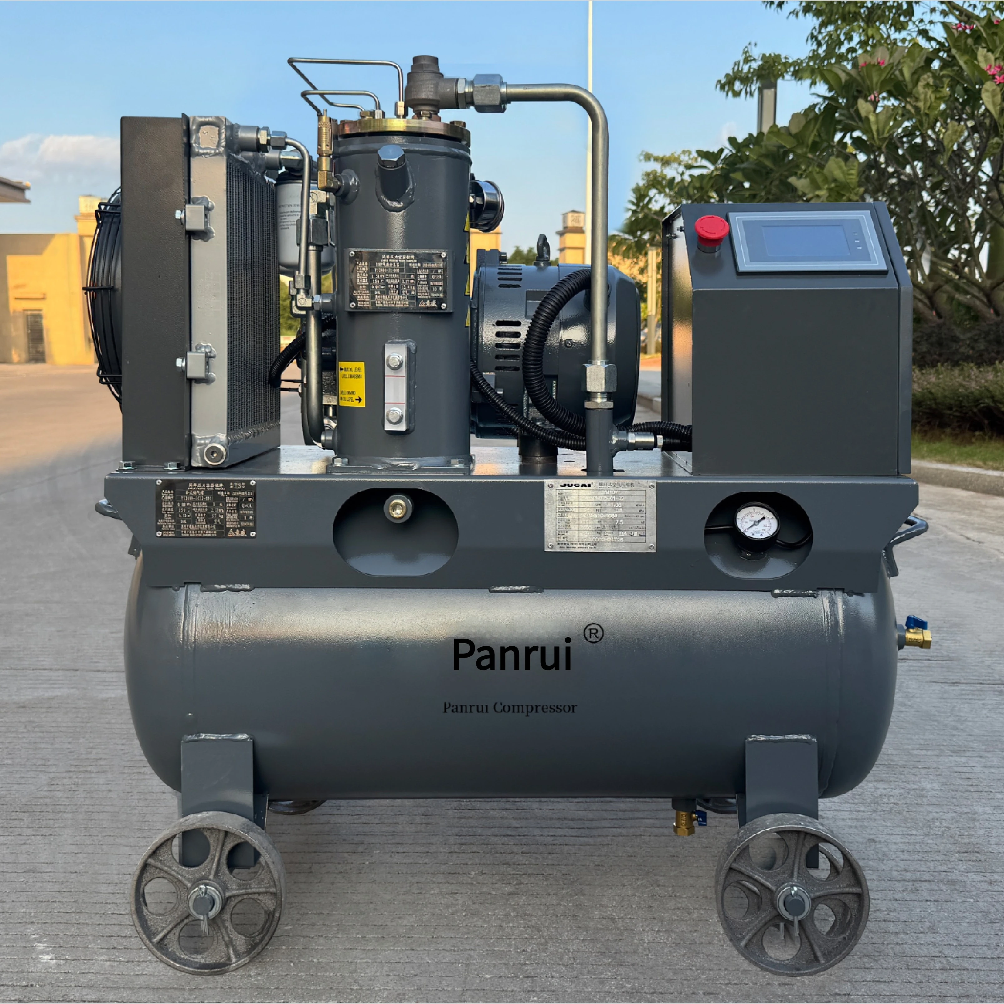 

7.5kW/10HP VSD Screw Air Compressor With 120L Tank & Casters, 39CFM&120PSI, 380V/50Hz Three Phase, All-in-One Mobility
