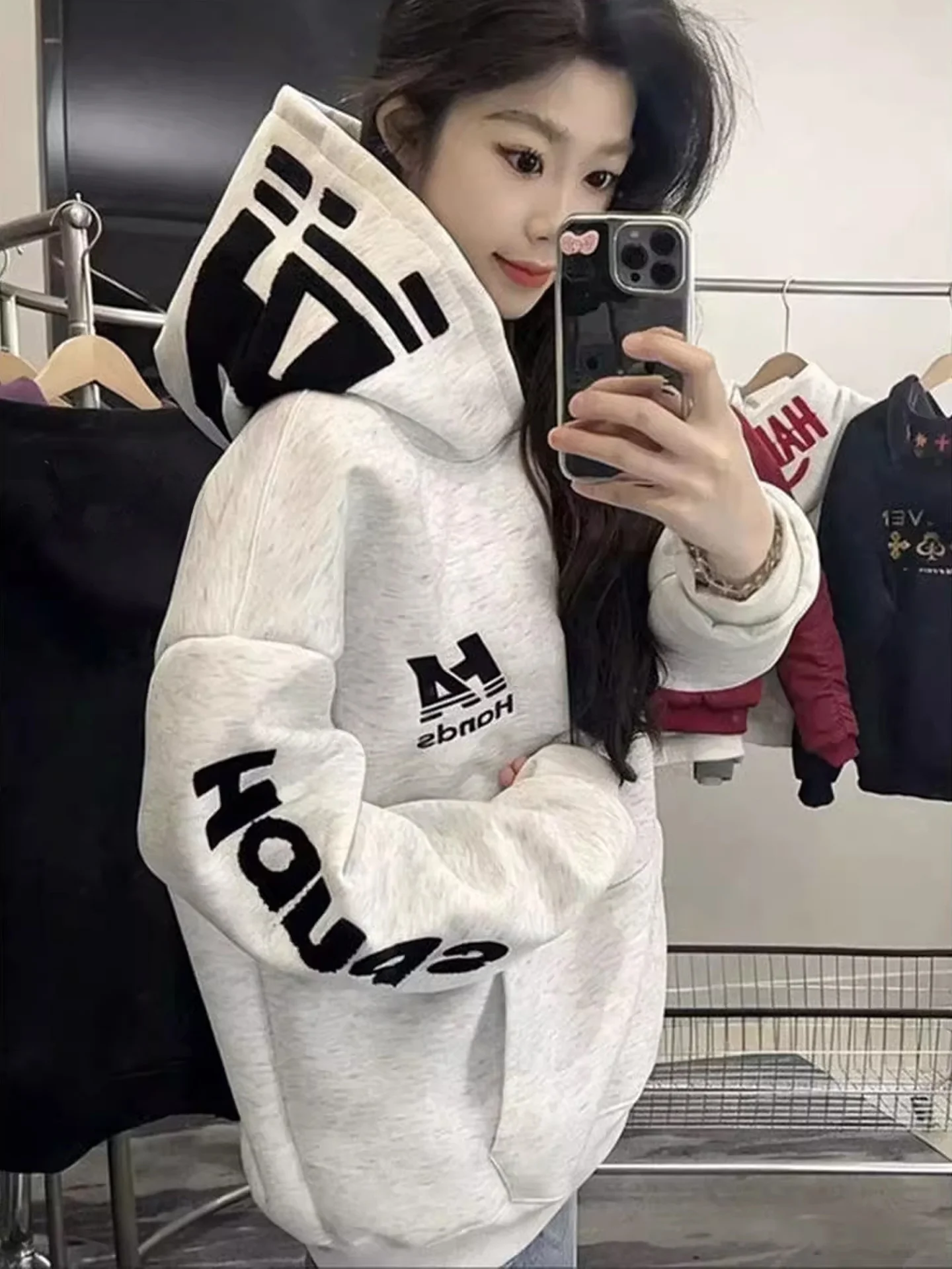 

ay American Sle Qilin Arm Hoodie Sweatirt Embroidered Heavyweight Hardwearing ex Winter High Street Letter Jaet