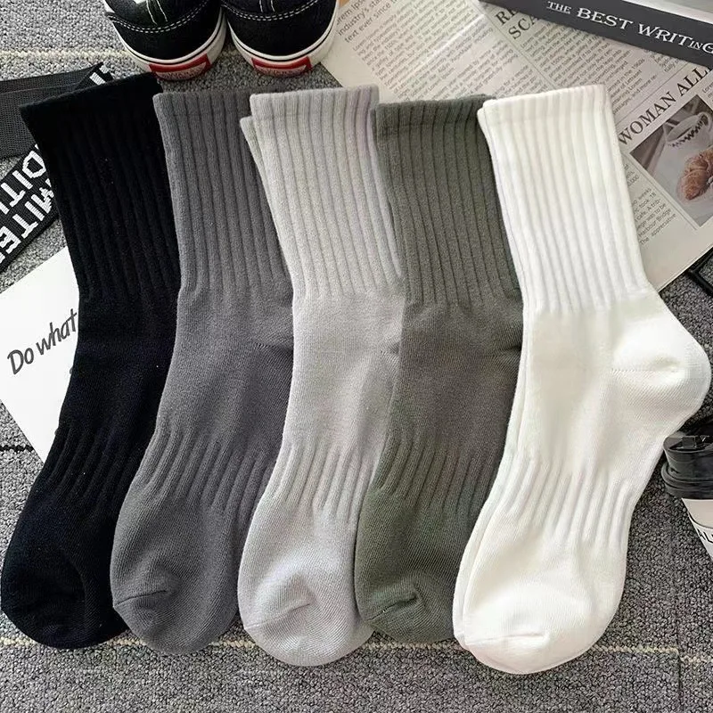 Solid Color Ribbed Crew Socks Multi‑Color Simple Vertical Striped Knit Mid‑Calf Socks Soft Breathable Daily Sports Casual Socks