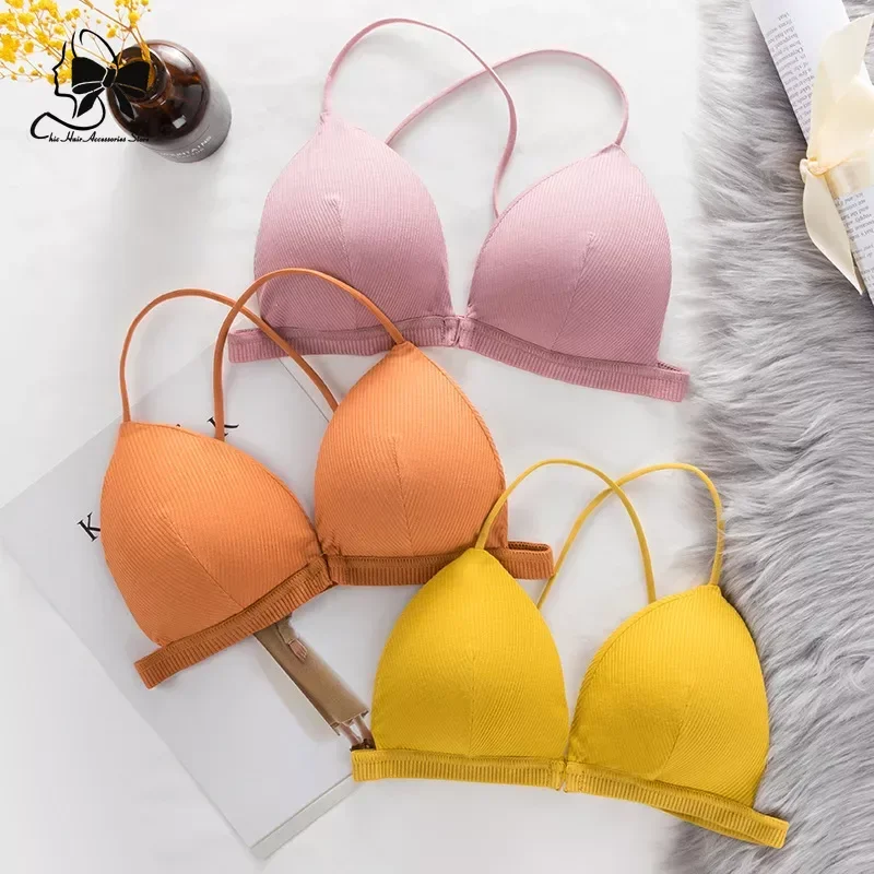 New Women Bra  French Triangle Cup Slim Strap Wrapping Chest Sexy No Steel Ring Underwear Sexy Sports Cross Back Bra Underwear