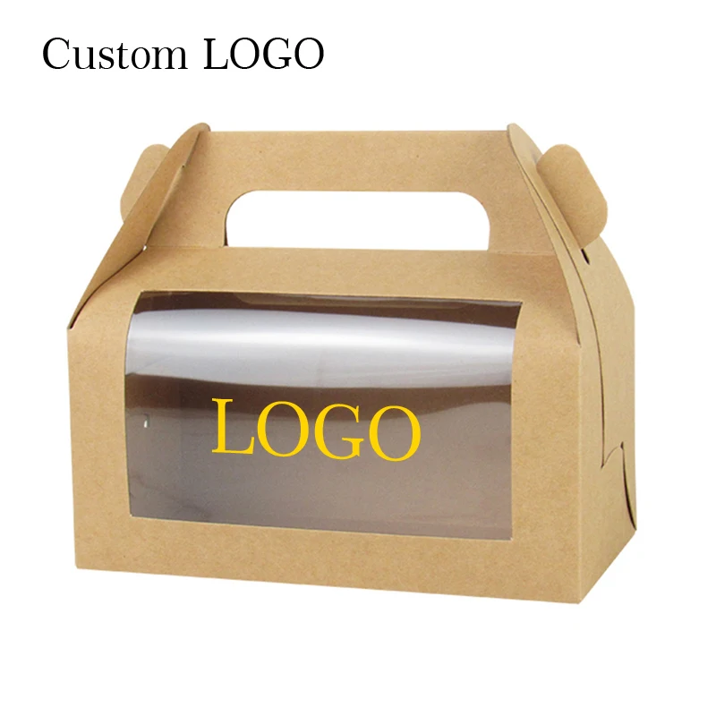 10/20pcs Hand-Held Transparent Window Paper Gift Boxes For Wedding Birthday Party Cake Bread Baking Package Box Custom LOGO Box