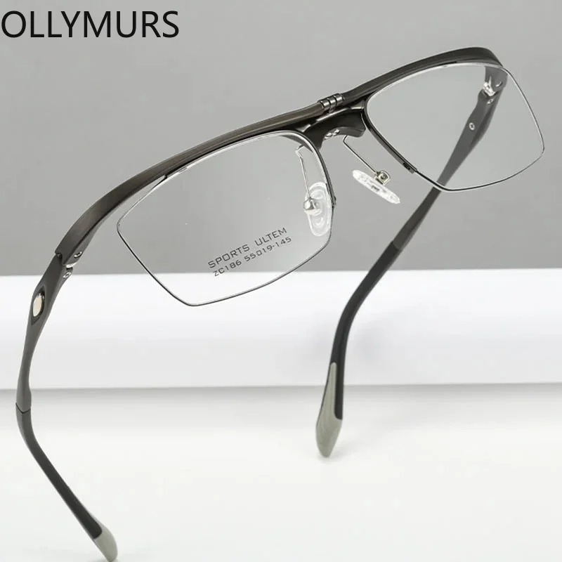 OLLYMURS 180  Flip Up Fashion Sports Durable Anti-slip Casual Optical  Men's Square Half Rim Eyeglasses  Prescription Glasses