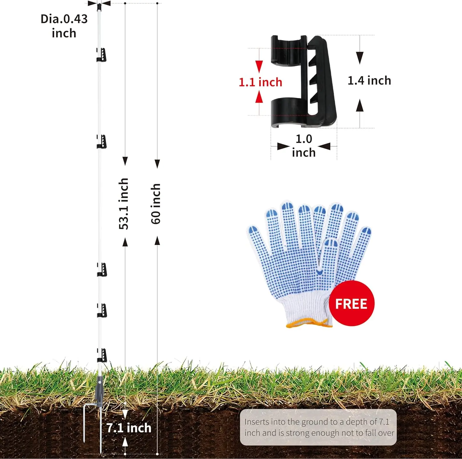 Brown Fiberglass Electric Fence Posts for Animal and Garden Protection - Double Spiked and Comes with Clips