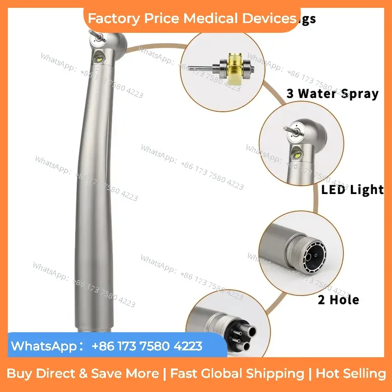 2026 LED Handpiece High Speed Push Button 3 Water Spray Light Ceramic Bearings Tips Air Turbine fastshipping