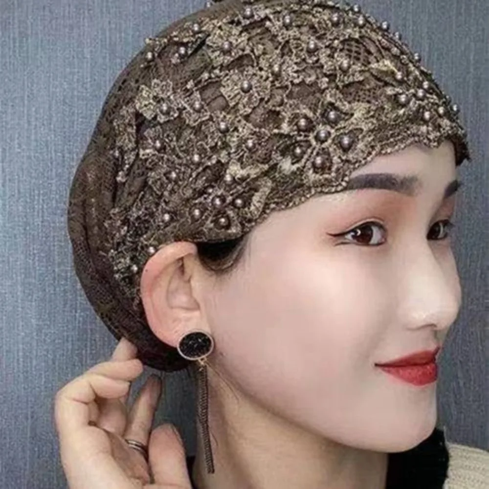

Portable Beaded Decoration Ethnic Headscarf Hat Comfortable Soft Pullover Hat Personality Retro Ethnic Beaded Hat Head Cover