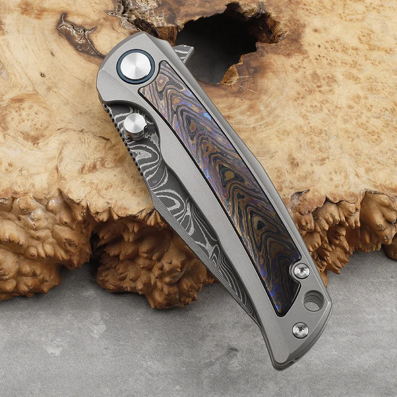 RW34 + VG10 دمشق شفرة فولاذية سبائك التيتانيوم مطعمة زركونيا الحصان مقبض سكين للفرد التخييم في الهواء الطلق أدوات إنقاذ سكين