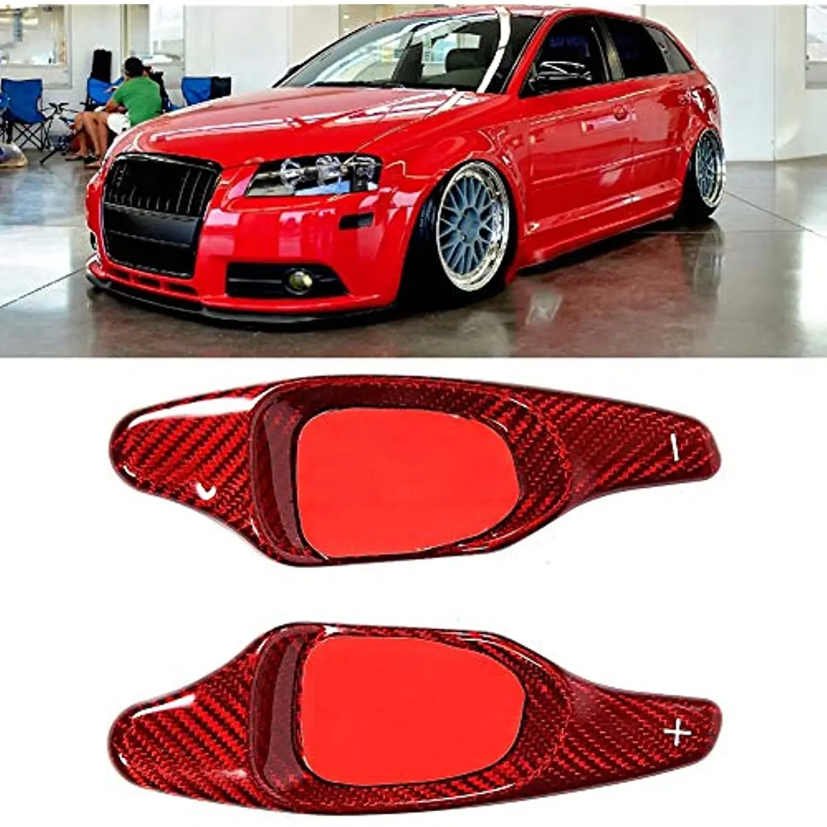 

Paddle Shifter Extension Covers, Red Carbon Fiber Steering Paddle Shifter Extension Fit For Audi S6 2013-2017 2PCS