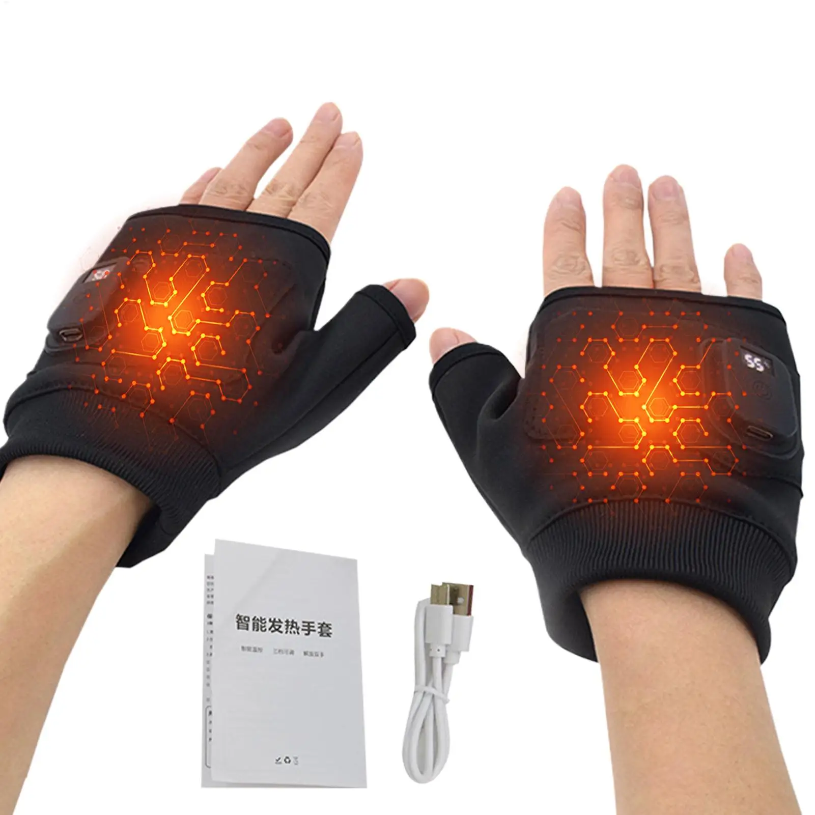 

Мотоциклетные велосипедные перчатки с подогревом, теплые варежки с половиной пальца, перезаряжаемые через USB электрические термоперчатки для рук для занятий спортом на открытом воздухе, тепло