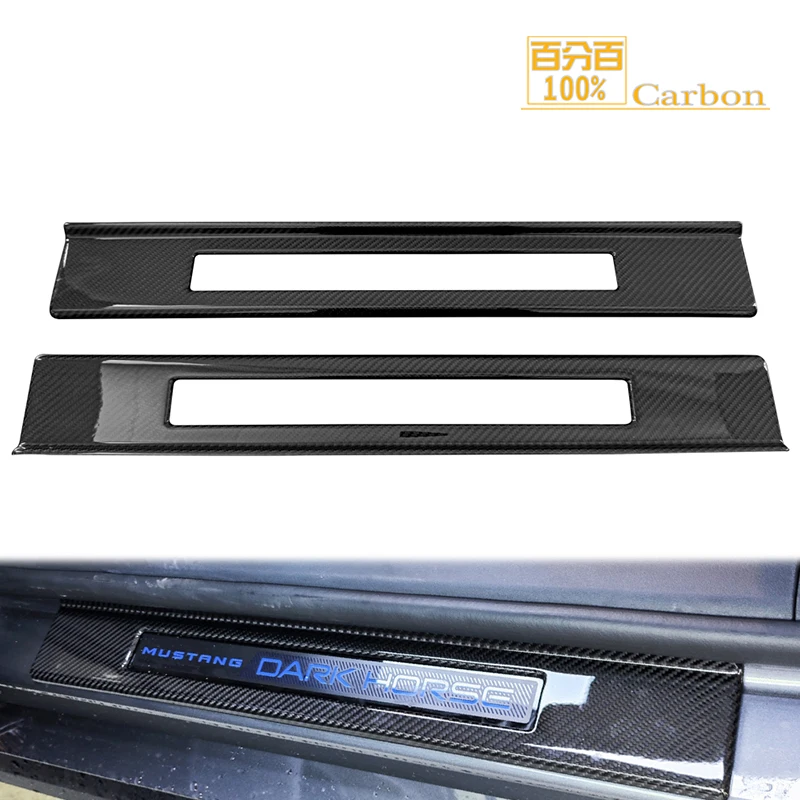 Real Carbon Fiber Door Sill Scuff Plate Guards Protector Trim For Ford Mustang 2024