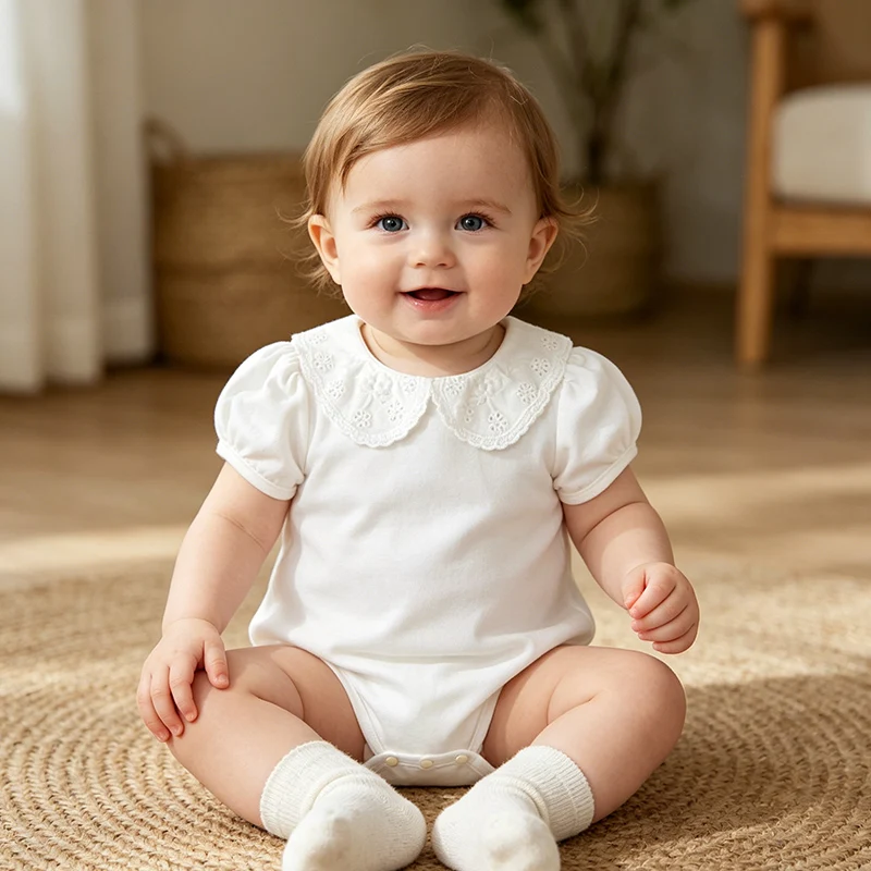 

2026 New Summer 0-24M Children Clothes Korean Style Climbing Suit Short sleeved cotton solid color Infant Baby Girls Bodysuits