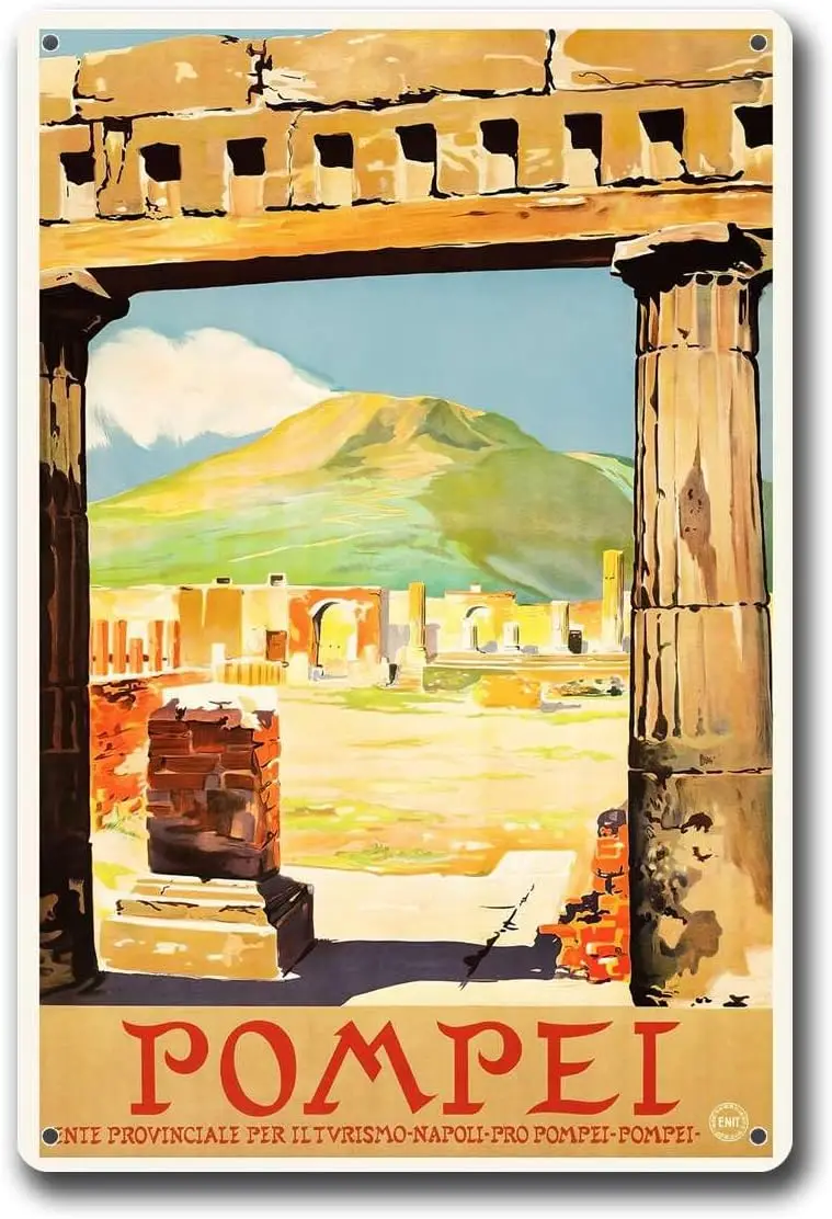 Metal Tin Signs Pompeii Italy Vintage Travel Travel Wall Art Wall Art Bedroom and Bathroom Wall Decoration inch Tin Sign-Alum