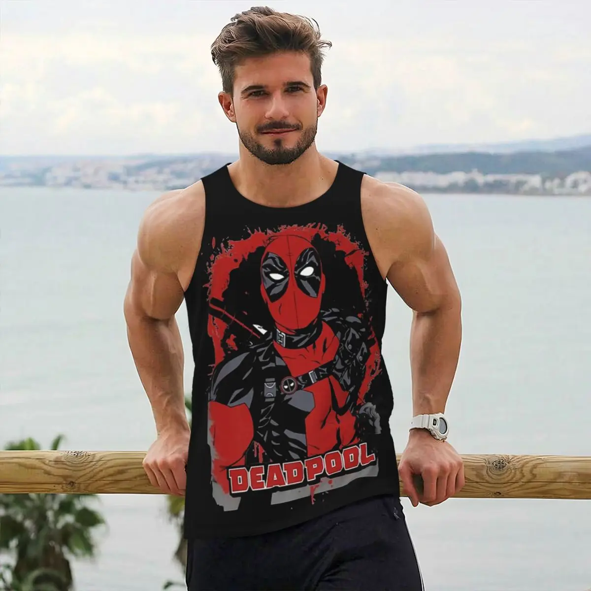 

Мужская спортивная одежда Deadpool Super Heros с графическим рисунком, рубашка без рукавов для фитнеса, майки для бодибилдинга, жилет для тренировок