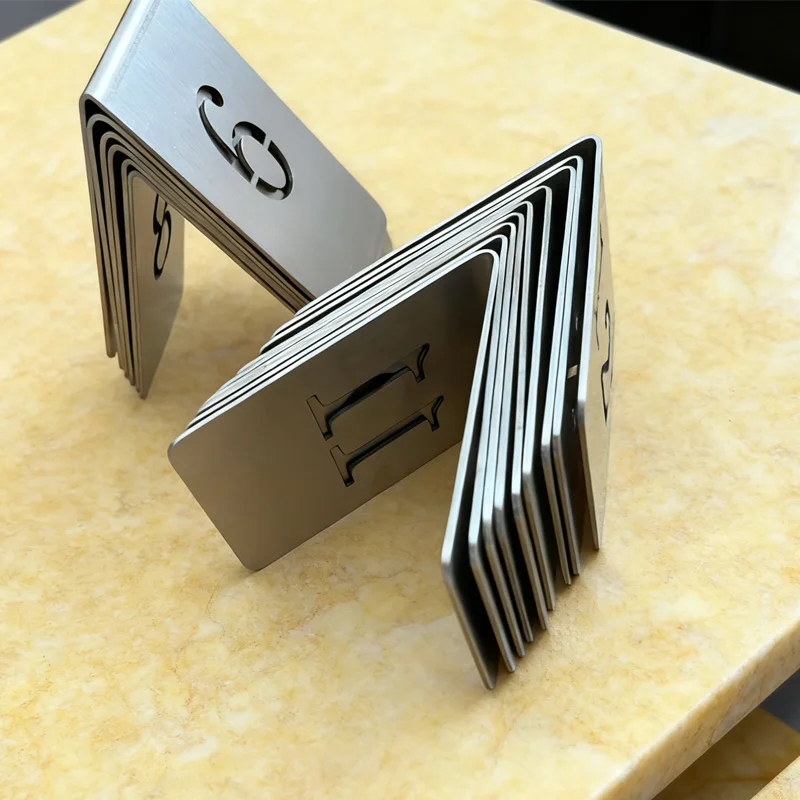 5 unids/set números de mesa de pie de doble cara placas de letrero de escritorio personalizadas de acero inoxidable restaurante cafetería Bar letreros de mesa de lugar